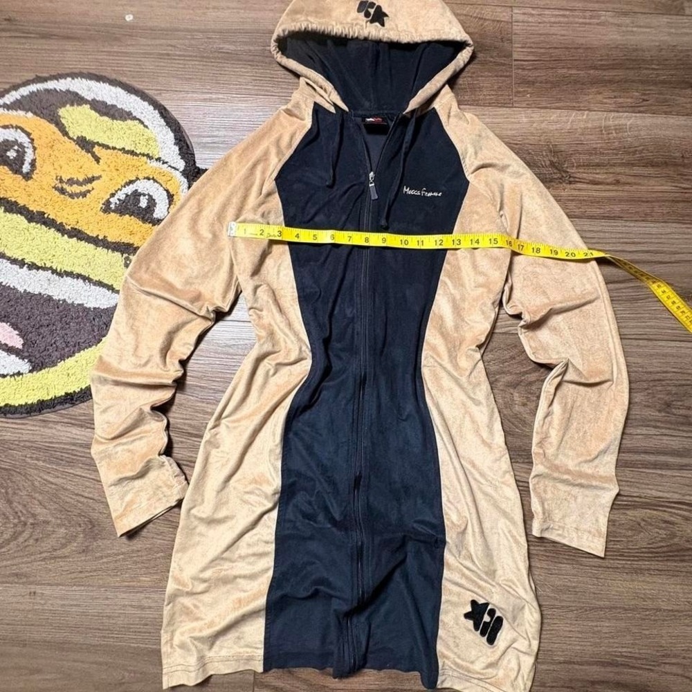 Y2K Mecca Femme black and tan zip up hoodie dress Size L  (0234)